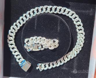 bracciale e anello maglia cubana pavè 