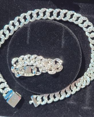 bracciale e anello maglia cubana pavè 