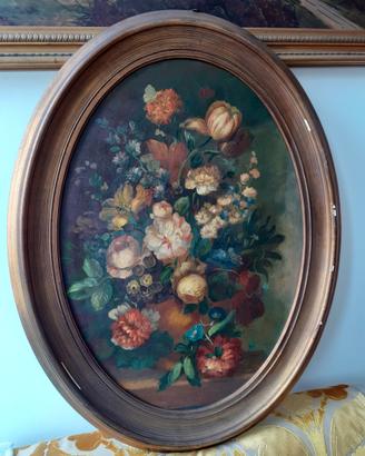 Dipinto Vintage Olio su Tela Composizione di Fiori