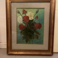 Quadro floreale vintage  – Rose rosse e bianche