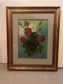 Quadro floreale vintage  – Rose rosse e bianche