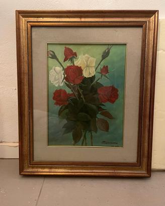 Quadro floreale vintage  – Rose rosse e bianche