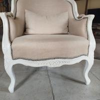 Coppia di poltrone vintage, frassino e lino beige