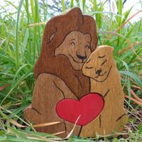 Coppia di leoni in legno