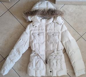 Piumino bianco donna con cappuccio e cintura