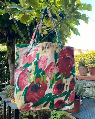 Vogue Floreale Verde - Borsa Tote Bag In Cotone