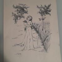 Disegno vintage donna con gatto