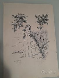 Disegno vintage donna con gatto