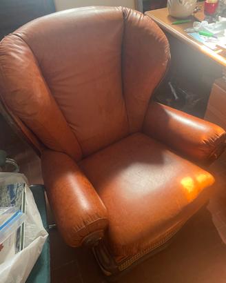 Poltrona Vintage in Pelle e Legno