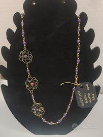 collana catena ametista fiori rame biconi agata