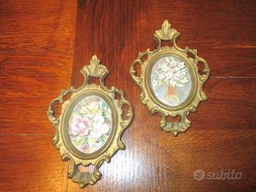 Coppia antiche cornici quadretti in bronzo