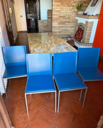 Set 4 sedie in simil pelle blu e metallo