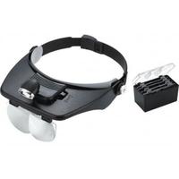 Visiera con lenti d'ingrandimento e torcia