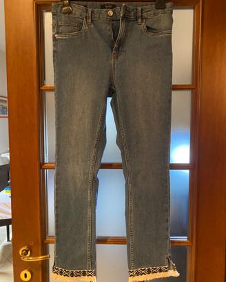 Jeans donna twie blu con frange