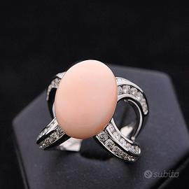 ANELLO DRUSILLA ORO BIANCO CORALLO ROSA E DIAMANTI