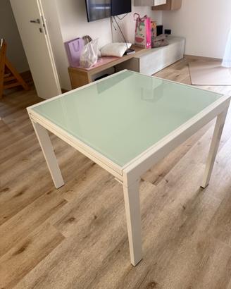 Tavolo bianco 90x90 allungabile vetro opaco