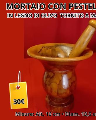 MORTAIO CON PESTELLO IN LEGNO DI OLIVO