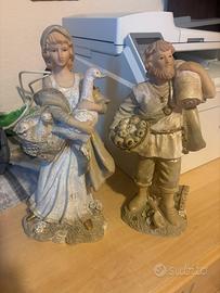 Coppia Statuine Contadini Presepe Resina Vintage