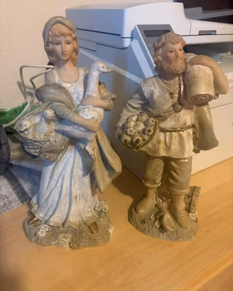 Coppia Statuine Contadini Presepe Resina Vintage
