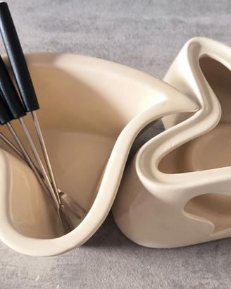 Set per fonduta in ceramica con forchette