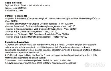 Non a contratto. Immediati
