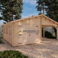 Garage in legno con Tettoia 6,8×5,6 m 45mm, 38mq V