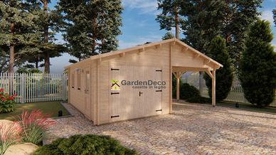 Garage in legno con Tettoia 6,8×5,6 m 45mm, 38mq V