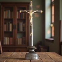 Antica croce da cappella funebre con teschio