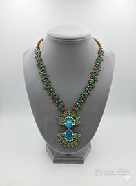 Collana handmade Pendente Pavone pietre naturali