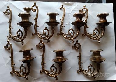 7 braccetti da lampada in ottone dorato