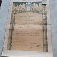 ATTESTATO MINISTRO DELLA GUERRA MEDAGLIA 1922