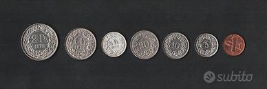 7 monete  SVIZZERA da 1 krappen (cent) a 2 franchi