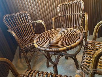 salottino midollino 4 poltroncine 1 tavolino