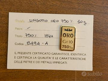Lingotto Oro 750 (18Kt) – Peso 10,00 g