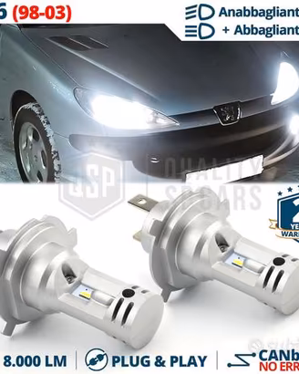 Lampadine LED H4 per fari Peugeot 206 Luce Bianca