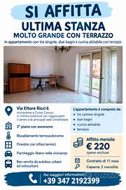 Stanza singola ampia e luminosa in zona tranquilla