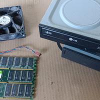 componenti PC lettore dvd + RAM + ventola 