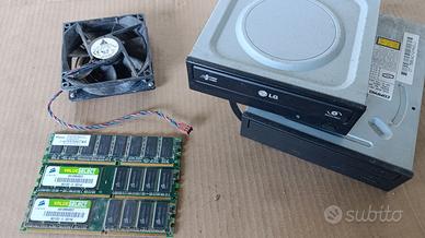 componenti PC lettore dvd + RAM + ventola 
