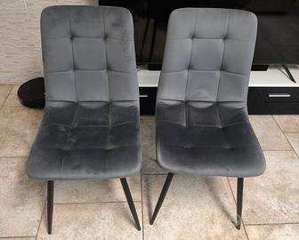 Set 4 Sedie Moderne Imbottite Grigie Velluto 