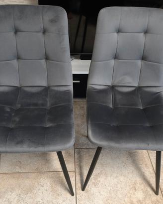 Set 4 Sedie Moderne Imbottite Grigie Velluto 