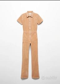 MANGO tuta jumpsuit beige in velluto