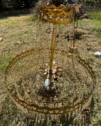Lampadario Vintage a Cascata con Cristalli