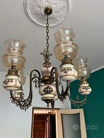 4 lampadari vintage – Cristallo, vetro e ceramica