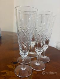 Set 5 flute cristallo intagliato gambo a spirale