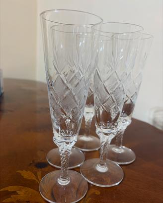Set 5 flute cristallo intagliato gambo a spirale