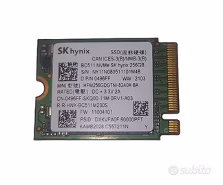 SSD NVMe 3.0 256GB marca SK Hynix BC511 M.2 2230
