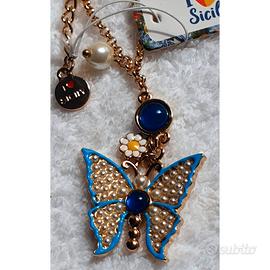 Collan I Love Sicily,smalto cristalli perle.