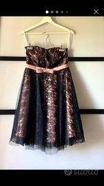 Abito cerimonia rosa pizzo nero+tulle