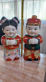 Coppia Statue Cinesi Porcellana 41cm Jintong Yunu