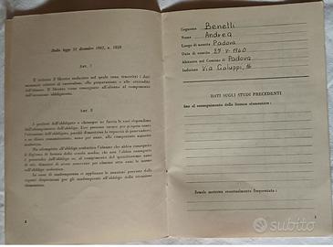 Documenti d’epoca libr. lavoro pagelle ecc